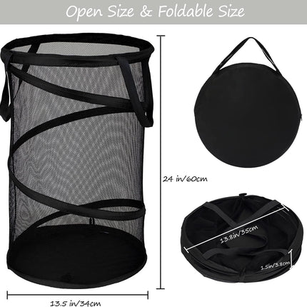 Collapsible Laundry Basket Foldable Mesh Pop Up Hamper with Handles for Laundry Room, Bathroom, Kids Room, College Dorm, Travel, Storage Organizer Black.