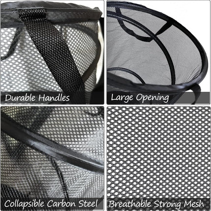 Collapsible Laundry Basket Foldable Mesh Pop Up Hamper with Handles for Laundry Room, Bathroom, Kids Room, College Dorm, Travel, Storage Organizer Black.