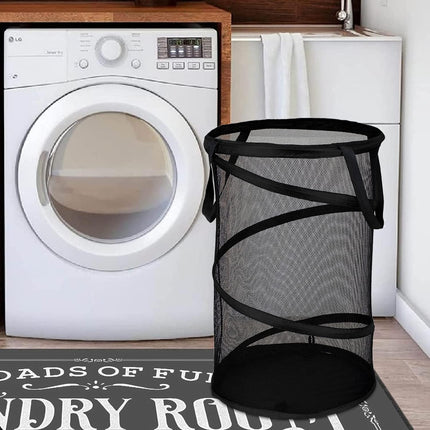Collapsible Laundry Basket Foldable Mesh Pop Up Hamper with Handles for Laundry Room, Bathroom, Kids Room, College Dorm, Travel, Storage Organizer Black.