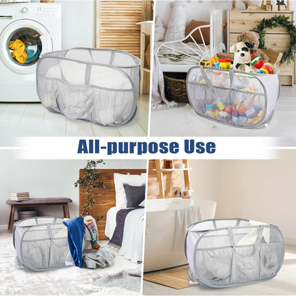 Collapsible Laundry Baskets, Upgrade Pop Up Laundry Hamper with Convenient Bags, Foldable Laundry Basket Mesh Light Weight, Easy to Carry Clothes Hampers for Laundry, Dorm, Toys, Travel Grey.