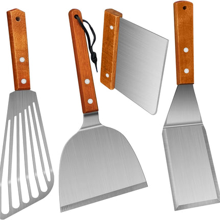 Spatula, Metal Spatulas Set, Stainless Steel Spatula, Fish Spatula Turner Cooking BBQ Grill Griddle Spatula, Metal Spatula for Cast Iron Skillet, Small Wide Kitchen Spatulas with Wood Handle.