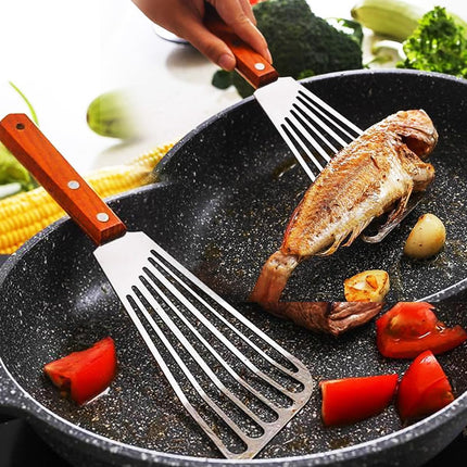 Spatula, Metal Spatulas Set, Stainless Steel Spatula, Fish Spatula Turner Cooking BBQ Grill Griddle Spatula, Metal Spatula for Cast Iron Skillet, Small Wide Kitchen Spatulas with Wood Handle.