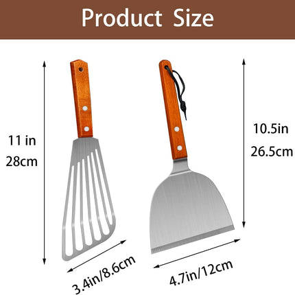 Spatula, Metal Spatulas Set, Stainless Steel Spatula, Fish Spatula Turner Cooking BBQ Grill Griddle Spatula, Metal Spatula for Cast Iron Skillet, Small Wide Kitchen Spatulas with Wood Handle.
