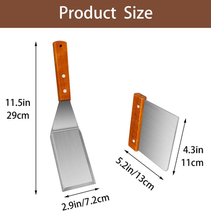 Spatula, Metal Spatulas Set, Stainless Steel Spatula, Fish Spatula Turner Cooking BBQ Grill Griddle Spatula, Metal Spatula for Cast Iron Skillet, Small Wide Kitchen Spatulas with Wood Handle.