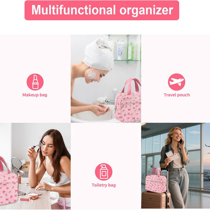 Small Makeup Bag for Purse Cute Corduroy Cosmetic Pouch with Zipper Travel Toiletry Bag for Women(Flower bow pink).