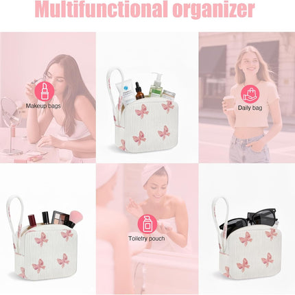 Small Makeup Bag | Discreet Period Bag Pad Pouch for Purse| Sanitary Napkin Storage & Tampon Holder for Travel(Bow pink).