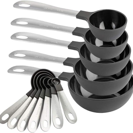 Measuring Cups Set and Measuring Spoon Set, Stainless Steel Handles, Nesting Kitchen Measuring Set, Liquid Measuring Cup Set, 12 PC Stainless Steel, Black.