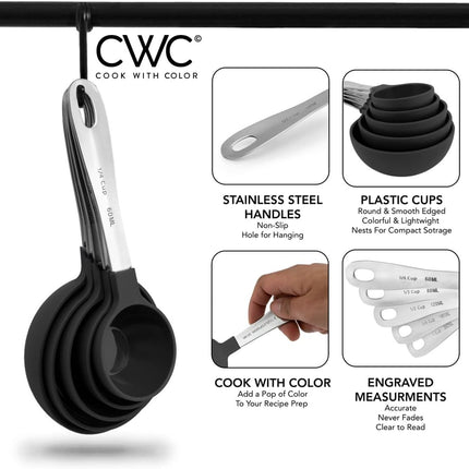 Measuring Cups Set and Measuring Spoon Set, Stainless Steel Handles, Nesting Kitchen Measuring Set, Liquid Measuring Cup Set, 12 PC Stainless Steel, Black.