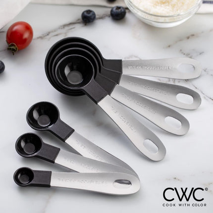 Measuring Cups Set and Measuring Spoon Set, Stainless Steel Handles, Nesting Kitchen Measuring Set, Liquid Measuring Cup Set, 12 PC Stainless Steel, Black.