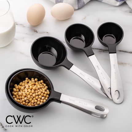 Measuring Cups Set and Measuring Spoon Set, Stainless Steel Handles, Nesting Kitchen Measuring Set, Liquid Measuring Cup Set, 12 PC Stainless Steel, Black.