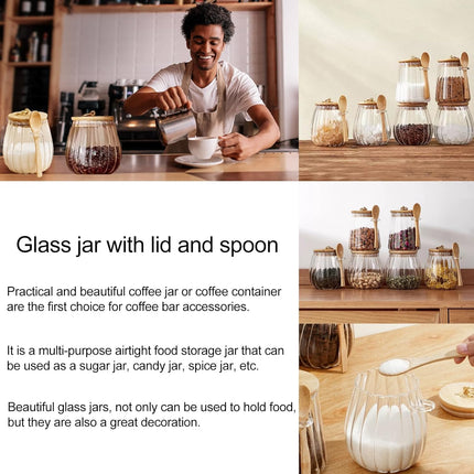 Sugar Bowls Sugar Container 25.36 FL OZ Glass Coffee Canister Airtight Food Storage Jar with Lid and Spoon Candy Jar Coffee Bar Accessories Storage Beans Powder (Conical).