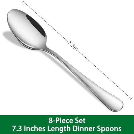 Dinner Spoon Set,8-Piece 7.3 Inch Soup Spoons,Premium Food Grade Stainless Steel Table Spoon,Durable Metal Tablespoon,Dishwasher Safe Silverware Spoons.