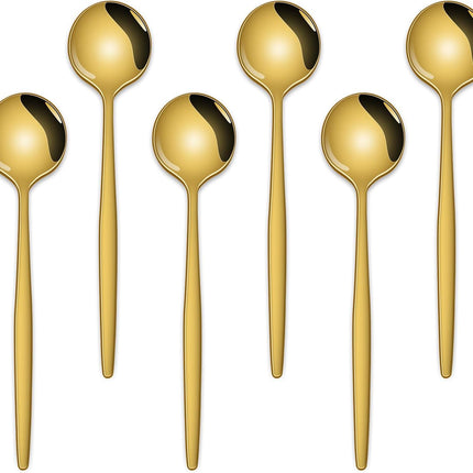 5.1 Inch Coffee & Tea Spoon,6 Pieces Gold Stainless Steel Teaspoon,Mini Spoons For Dessert And Coffee,Durable Demitasse Coffee Spoons For Dessert.