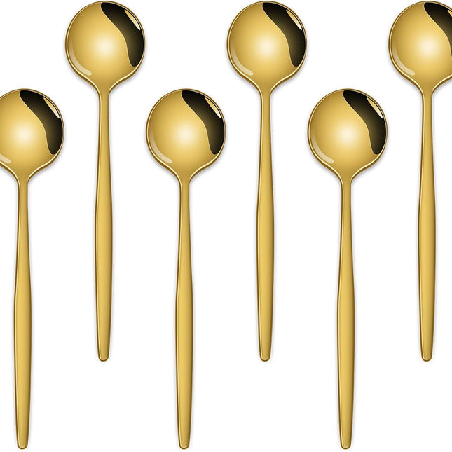 5.1 Inch Coffee & Tea Spoon,6 Pieces Gold Stainless Steel Teaspoon,Mini Spoons For Dessert And Coffee,Durable Demitasse Coffee Spoons For Dessert.