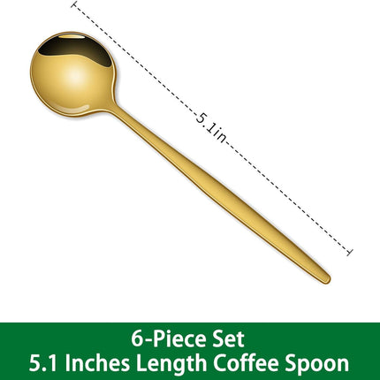 5.1 Inch Coffee & Tea Spoon,6 Pieces Gold Stainless Steel Teaspoon,Mini Spoons For Dessert And Coffee,Durable Demitasse Coffee Spoons For Dessert.