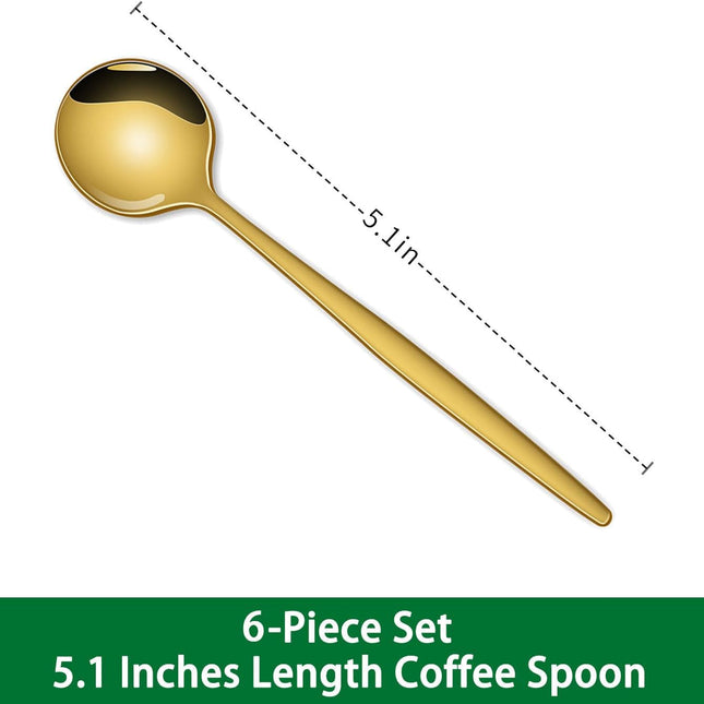 5.1 Inch Coffee & Tea Spoon,6 Pieces Gold Stainless Steel Teaspoon,Mini Spoons For Dessert And Coffee,Durable Demitasse Coffee Spoons For Dessert.