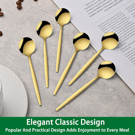5.1 Inch Coffee & Tea Spoon,6 Pieces Gold Stainless Steel Teaspoon,Mini Spoons For Dessert And Coffee,Durable Demitasse Coffee Spoons For Dessert.
