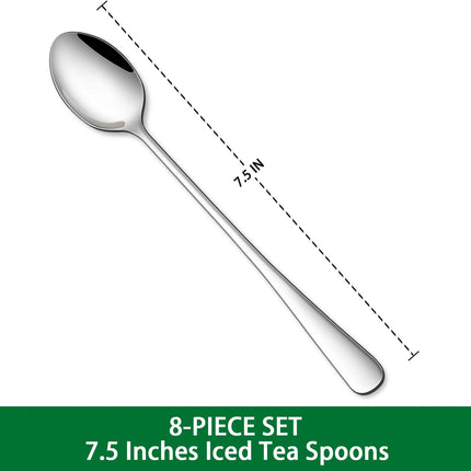 7.5 Inches Stainless Steel Iced Tea Spoons,Set Of 8 Long Stirring Spoons For Coffee,Cocktail,Ice Cream,Long Handle Iced Teaspoons,Latte Spoons For Mixing.