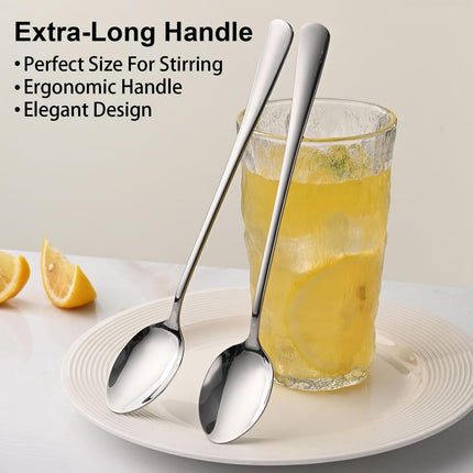7.5 Inches Stainless Steel Iced Tea Spoons,Set Of 8 Long Stirring Spoons For Coffee,Cocktail,Ice Cream,Long Handle Iced Teaspoons,Latte Spoons For Mixing.