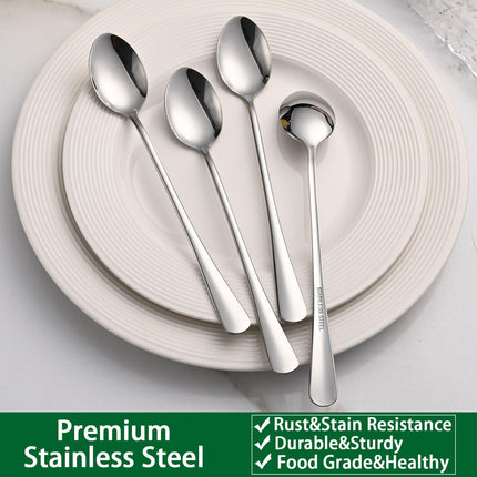 7.5 Inches Stainless Steel Iced Tea Spoons,Set Of 8 Long Stirring Spoons For Coffee,Cocktail,Ice Cream,Long Handle Iced Teaspoons,Latte Spoons For Mixing.