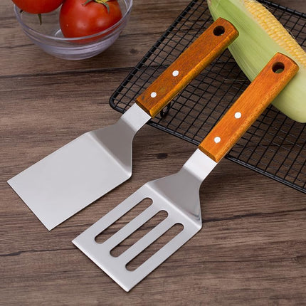 2 PCS Metal Spatula for Cast Iron Skillet, Stainless Steel Grill Spatula Slotted Turner Fish with Wood Handle Flat Top Griddle for Cooking BBQ.
