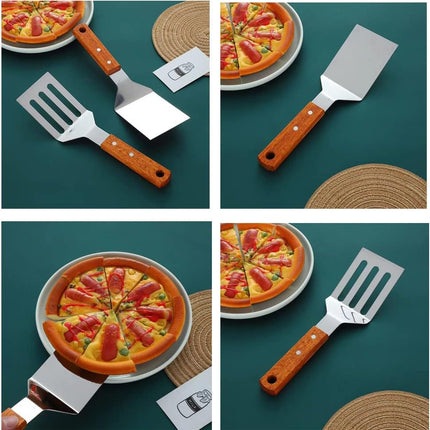 2 PCS Metal Spatula for Cast Iron Skillet, Stainless Steel Grill Spatula Slotted Turner Fish with Wood Handle Flat Top Griddle for Cooking BBQ.