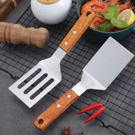 2 PCS Metal Spatula for Cast Iron Skillet, Stainless Steel Grill Spatula Slotted Turner Fish with Wood Handle Flat Top Griddle for Cooking BBQ.
