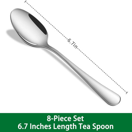 8-Piece 6.7 Inches Stainless Steel Tea Spoon,Durable Dishwasher Safe Teaspoons,Silverware Dessert Spoons For Kitchen,Small Spoons For Restaurant,Hotel.