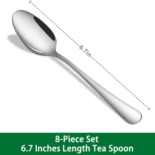 8-Piece 6.7 Inches Stainless Steel Tea Spoon,Durable Dishwasher Safe Teaspoons,Silverware Dessert Spoons For Kitchen,Small Spoons For Restaurant,Hotel.