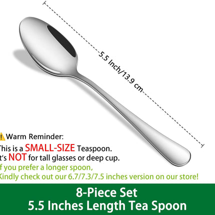Small Teaspoon,5.5 Inches Stainless Steel Tea Spoons Set Of 8,Espresso Spoon,Durable Dishwasher Safe Small Coffee Spoons,Mini Demitasse Spoon For Dessert.
