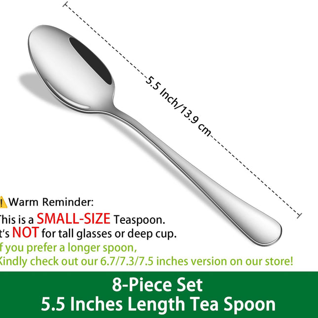 Small Teaspoon,5.5 Inches Stainless Steel Tea Spoons Set Of 8,Espresso Spoon,Durable Dishwasher Safe Small Coffee Spoons,Mini Demitasse Spoon For Dessert.
