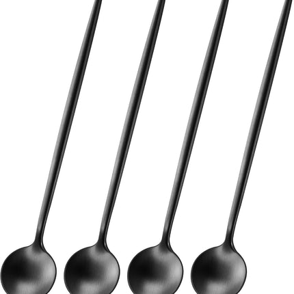 4 PCS 6.7 Inches Satin Black Stainless Steel 18/10 Coffee Spoons,Iced Tea Spoon,Espresso Stirring Spoons,Matte Black SS304 Teaspoons,Dessert Spoon,Long Coffee Spoons accessories.