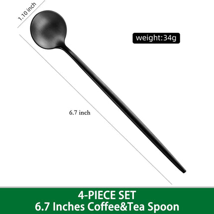 4 PCS 6.7 Inches Satin Black Stainless Steel 18/10 Coffee Spoons,Iced Tea Spoon,Espresso Stirring Spoons,Matte Black SS304 Teaspoons,Dessert Spoon,Long Coffee Spoons accessories.