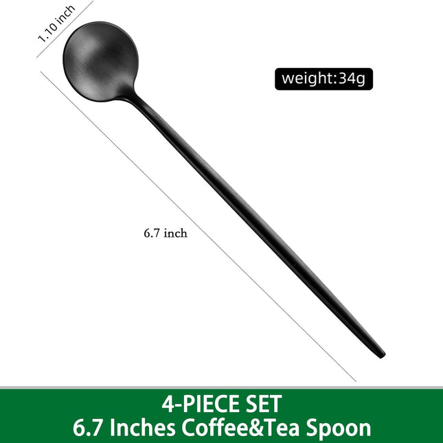 4 PCS 6.7 Inches Satin Black Stainless Steel 18/10 Coffee Spoons,Iced Tea Spoon,Espresso Stirring Spoons,Matte Black SS304 Teaspoons,Dessert Spoon,Long Coffee Spoons accessories.