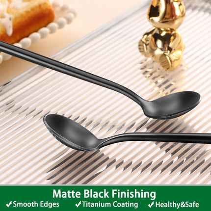 4 PCS 6.7 Inches Satin Black Stainless Steel 18/10 Coffee Spoons,Iced Tea Spoon,Espresso Stirring Spoons,Matte Black SS304 Teaspoons,Dessert Spoon,Long Coffee Spoons accessories.