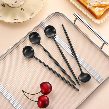 4 PCS 6.7 Inches Satin Black Stainless Steel 18/10 Coffee Spoons,Iced Tea Spoon,Espresso Stirring Spoons,Matte Black SS304 Teaspoons,Dessert Spoon,Long Coffee Spoons accessories.