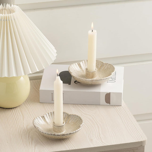 Ceramic Candlestick Holder， Candle Holder for Taper Candles,Incense, Santo Palo, Halloween Christmas Wedding Parties, Dining Room Home Decoration Display - Camel.