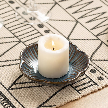Ceramic Pillar Candle Holder, Candle Tray for Incense, Palo Santo Holder, Tealight Candle Holder, Candle Stand for Home Decoration Display, Halloween Christmas Wedding Parties, 1 Pack (Blue).