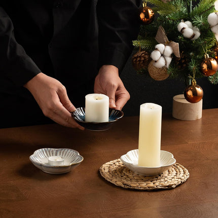 Ceramic Pillar Candle Holder, Candle Tray for Incense, Palo Santo Holder, Tealight Candle Holder, Candle Stand for Home Decoration Display, Halloween Christmas Wedding Parties, 1 Pack (Blue).