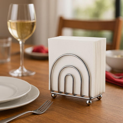 Paper Napkin Holder Tissue Dispenser for Kitchen Countertops, Dining Table, Picnic Table, Indoor & Outdoor Use, Chrome Finish (Classic).