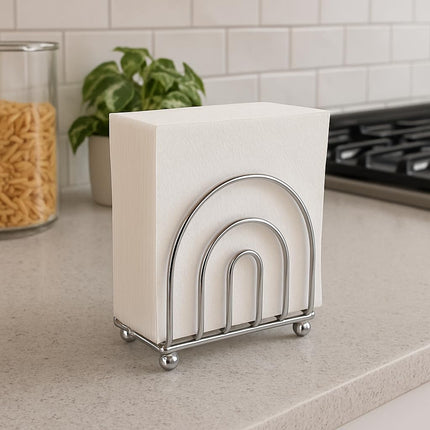 Paper Napkin Holder Tissue Dispenser for Kitchen Countertops, Dining Table, Picnic Table, Indoor & Outdoor Use, Chrome Finish (Classic).