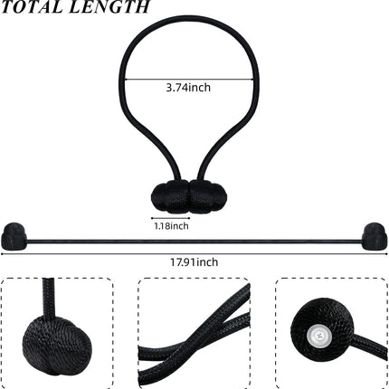 Black Magnetic Curtain Tiebacks - 4pcs Decorative Curtain Tie Backs, No Drill Closure Drapery Tiebacks Holdbacks, Boho Drapes Straps Ropes for Bedroom, Bathroom, Farmhouse Decor.