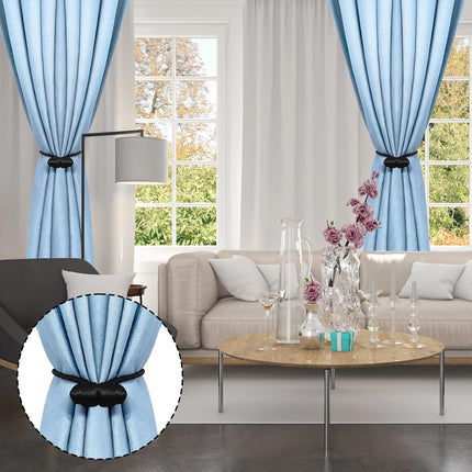 Black Magnetic Curtain Tiebacks - 4pcs Decorative Curtain Tie Backs, No Drill Closure Drapery Tiebacks Holdbacks, Boho Drapes Straps Ropes for Bedroom, Bathroom, Farmhouse Decor.