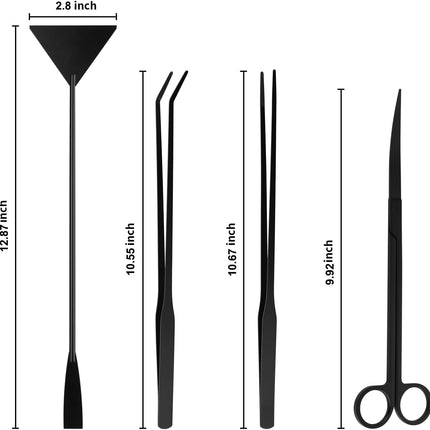 Aquarium Aquascape Tools Kit - 4 in 1 Terrarium Decor Supplies with Long Tweezers Feeding Tongs, Aquarium Scissors, Algae Scraper, Live Fish Plants Tank Accessories Cleaning Trimming Kit.
