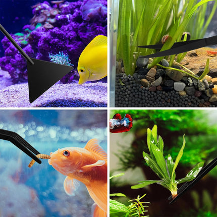 Aquarium Aquascape Tools Kit - 4 in 1 Terrarium Decor Supplies with Long Tweezers Feeding Tongs, Aquarium Scissors, Algae Scraper, Live Fish Plants Tank Accessories Cleaning Trimming Kit.
