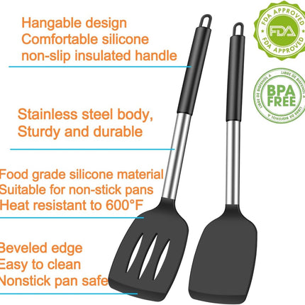 4Pcs Silicone Spatula Turner Slotted Spatula Set Spoon, Spatulas Silicone Heat Resistant Wok Rubber Spatulas for Nonstick Cookware Spatula Cooking Kitchen Utensils Set.