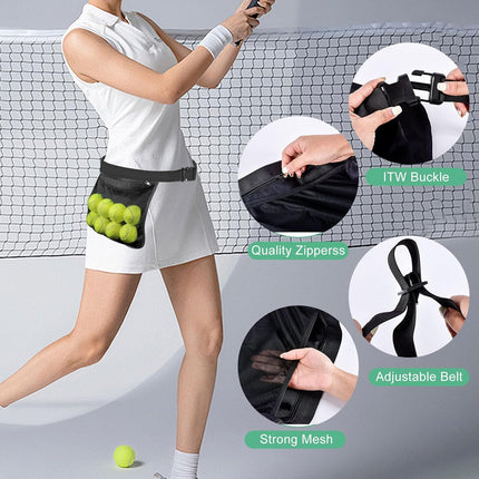 Tennis Ball Holder Ball Bag, Adjustable Pickleball Waist Pouch Holder, Pickleball Bags Holding 8-10 Tennis or Pickleball, Waist Hip Bag for Tennis, Cycling, Golf.