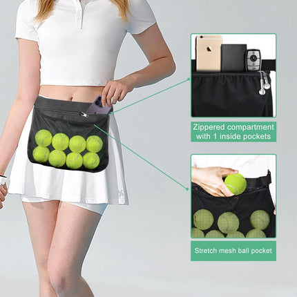 Tennis Ball Holder Ball Bag, Adjustable Pickleball Waist Pouch Holder, Pickleball Bags Holding 8-10 Tennis or Pickleball, Waist Hip Bag for Tennis, Cycling, Golf.