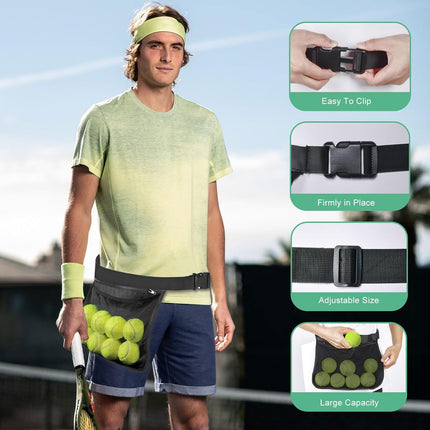 Tennis Ball Holder Ball Bag, Adjustable Pickleball Waist Pouch Holder, Pickleball Bags Holding 8-10 Tennis or Pickleball, Waist Hip Bag for Tennis, Cycling, Golf.