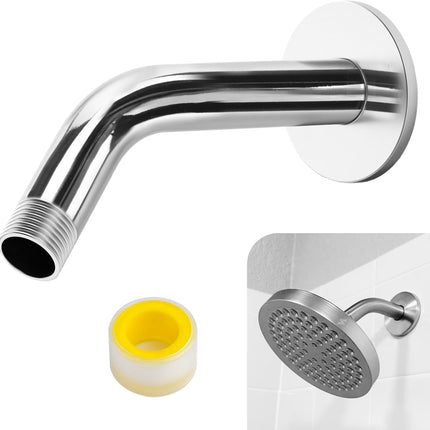 Shower Arm Flange Shower Pipe Arm 6 Inches Shower Head Mount 304 Stainless Steel Shower Handle Replacement Wall Mount Shower Neck for Fixed Shower Head & Handheld Showerhead (Silver).
